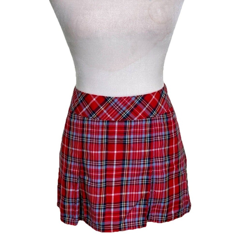 Red Plaid Pleated‎ Micro Mini Skirt Size 4 Tartan Schoolgirl Preppy Y2K